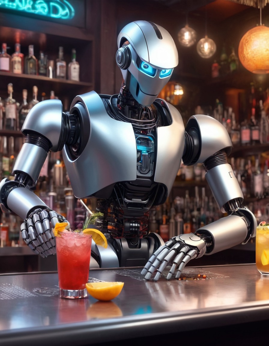 robot, bartender, cocktails, futuristic, technology, robots