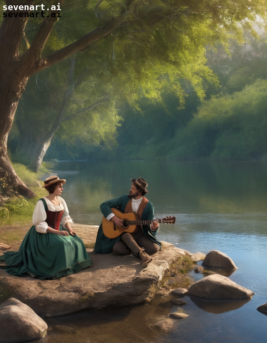 musician, troubadour, serenade, riverbank, romance, middle ages