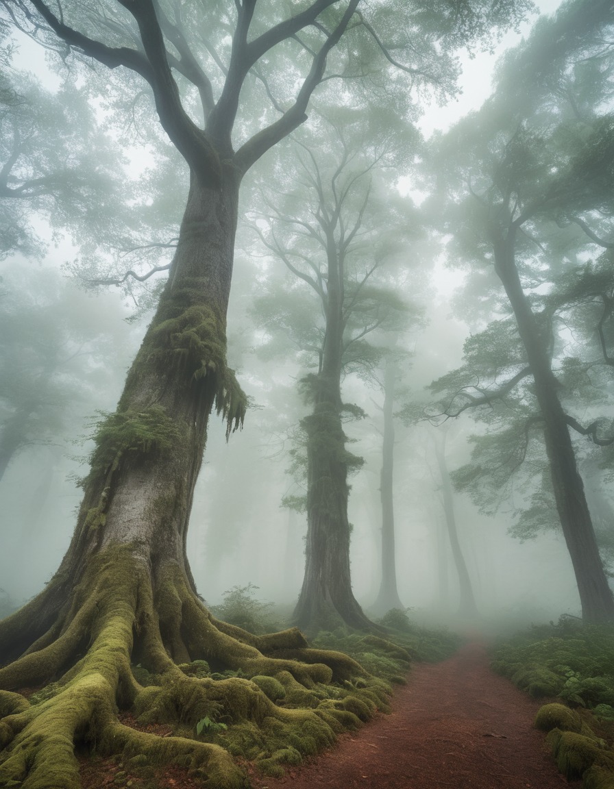 mystical, fog, forest, ancient, ethereal, nature