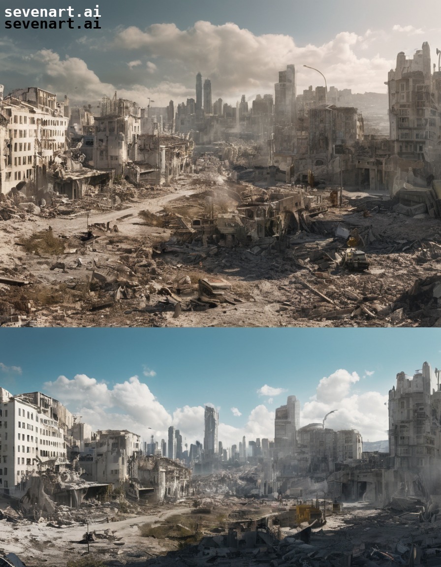 cityscape, destruction, war, before and after, contrast