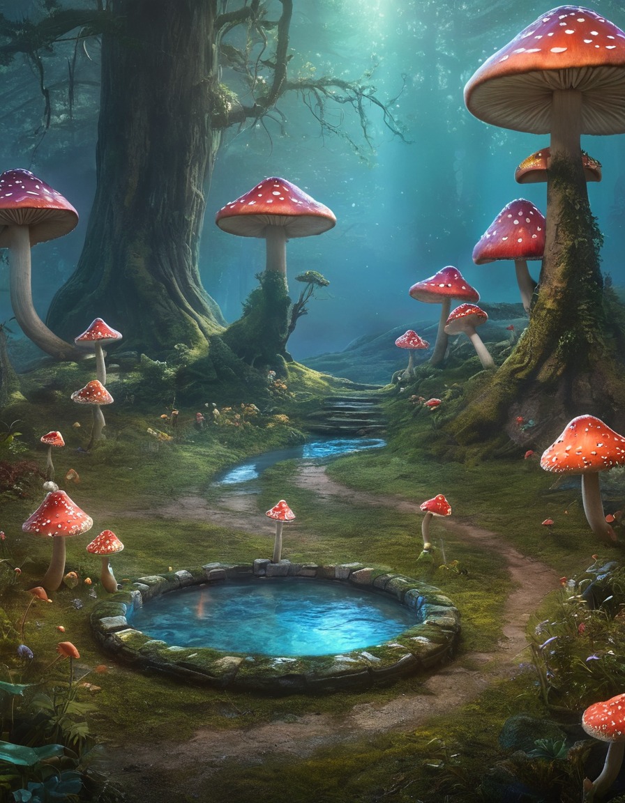 faerie circle, ethereal beings, dancing, ring of toadstools, fantasy scene