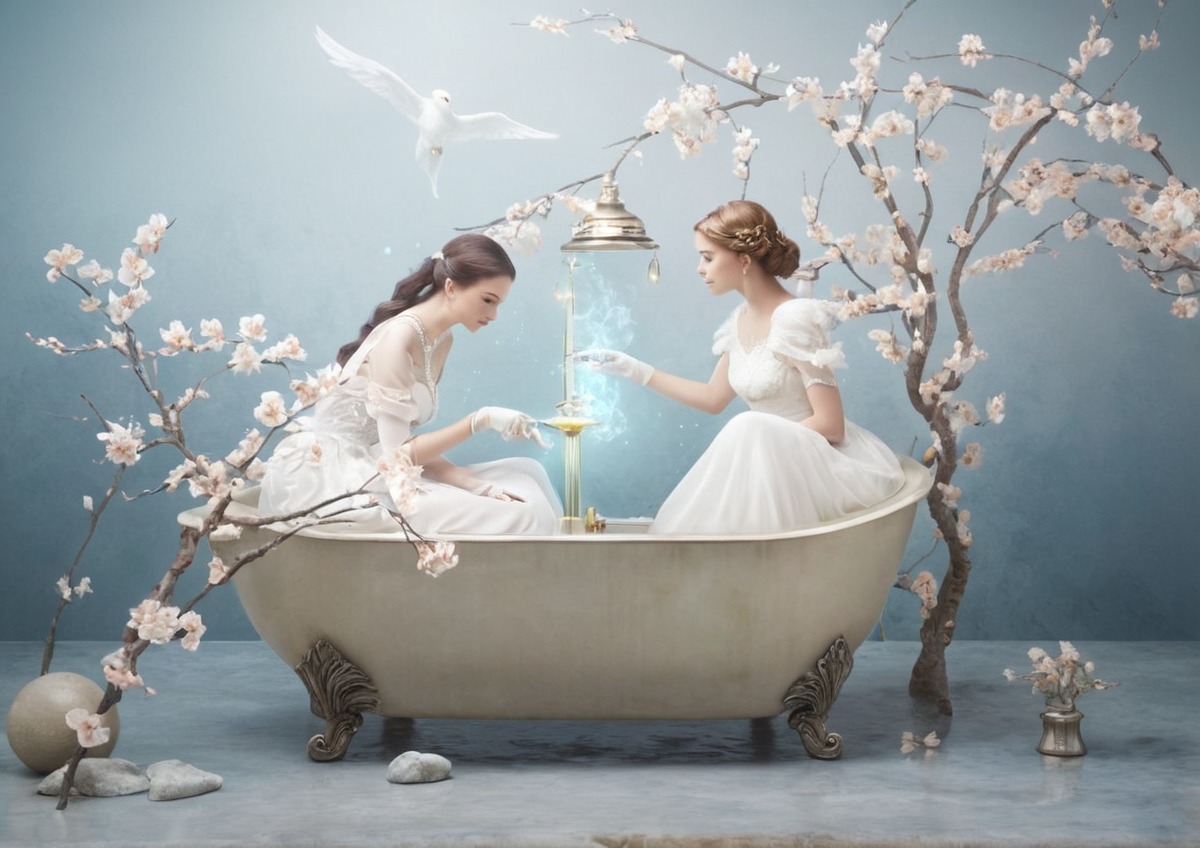 asian, bathtub, doves