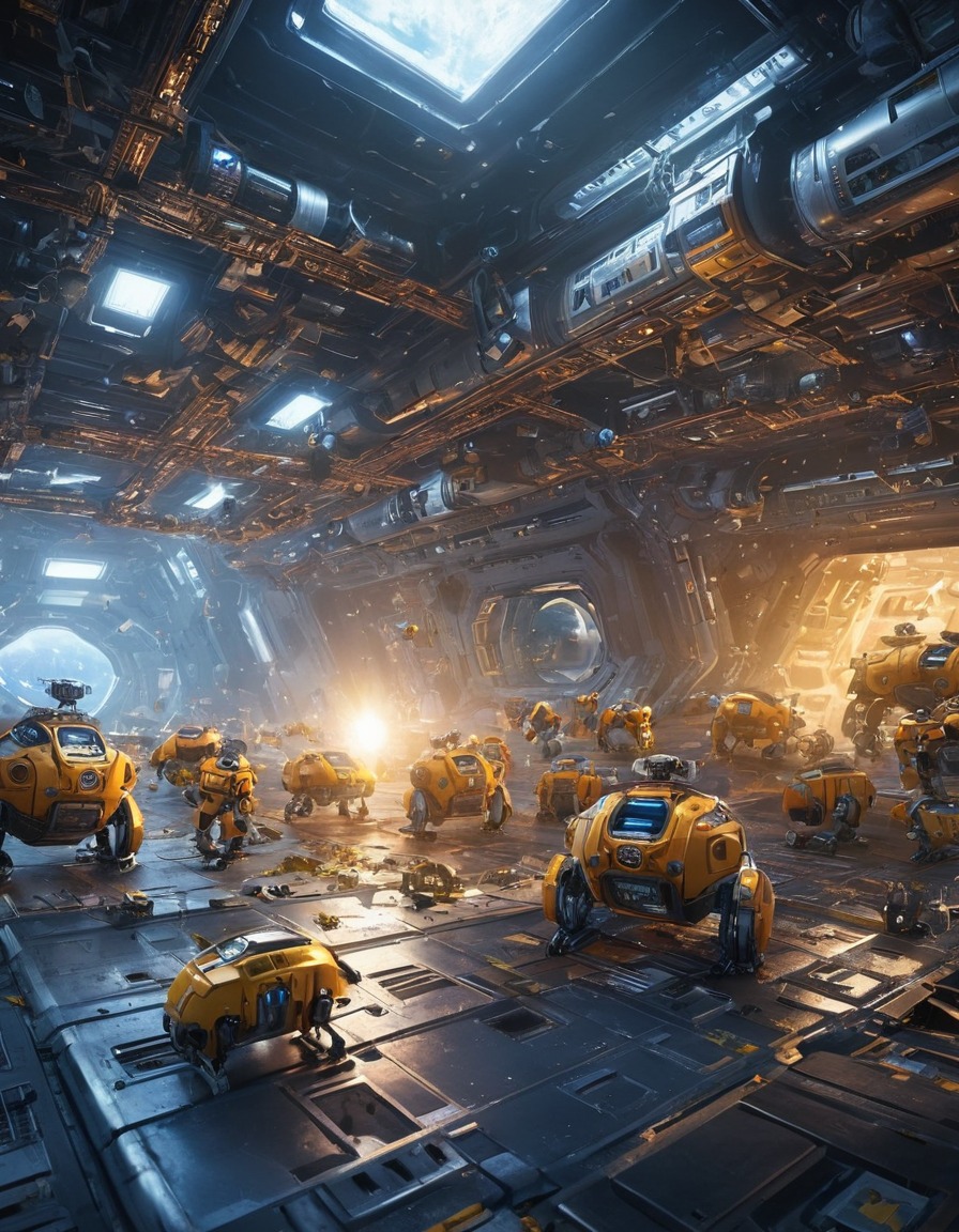 space, robots, repair, space station, swarm, technology, sci-fi