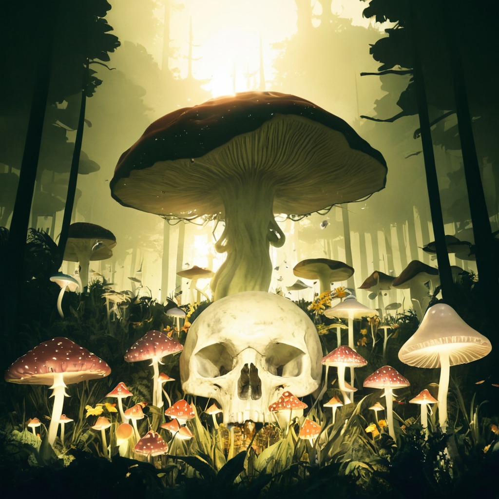 digitalart, magic, digitalpainting, forest, fantasyart, mushroom, niji, skull, aiart, aigenerated, aigeneratedart, midjourney, synthography