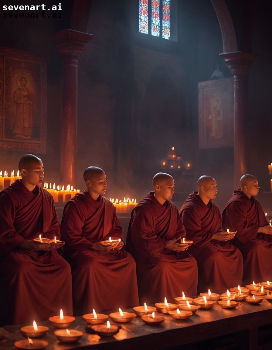 monks, chanting, monastery, candles, religious practice, middle ages