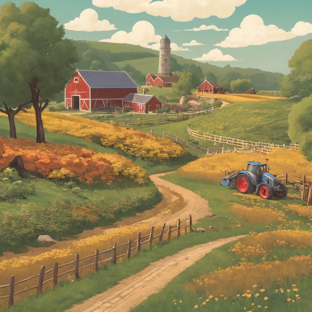 digitalart, dreamup, cartoon, digitalpainting, conceptart, landscapepainting, vintage, sky, western, fanart, farm, ai_art