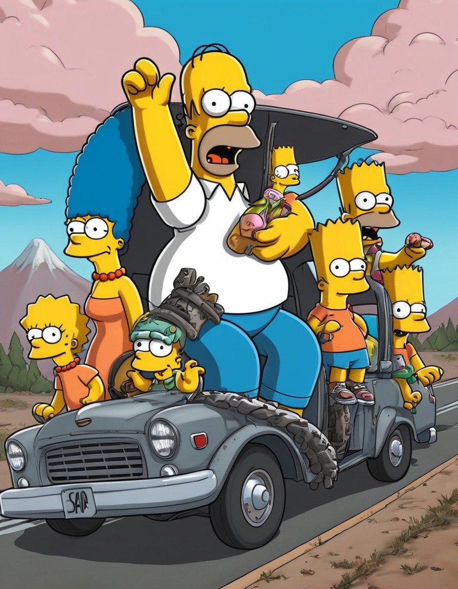 the simpsons, family, road trip, chaos, simpsons