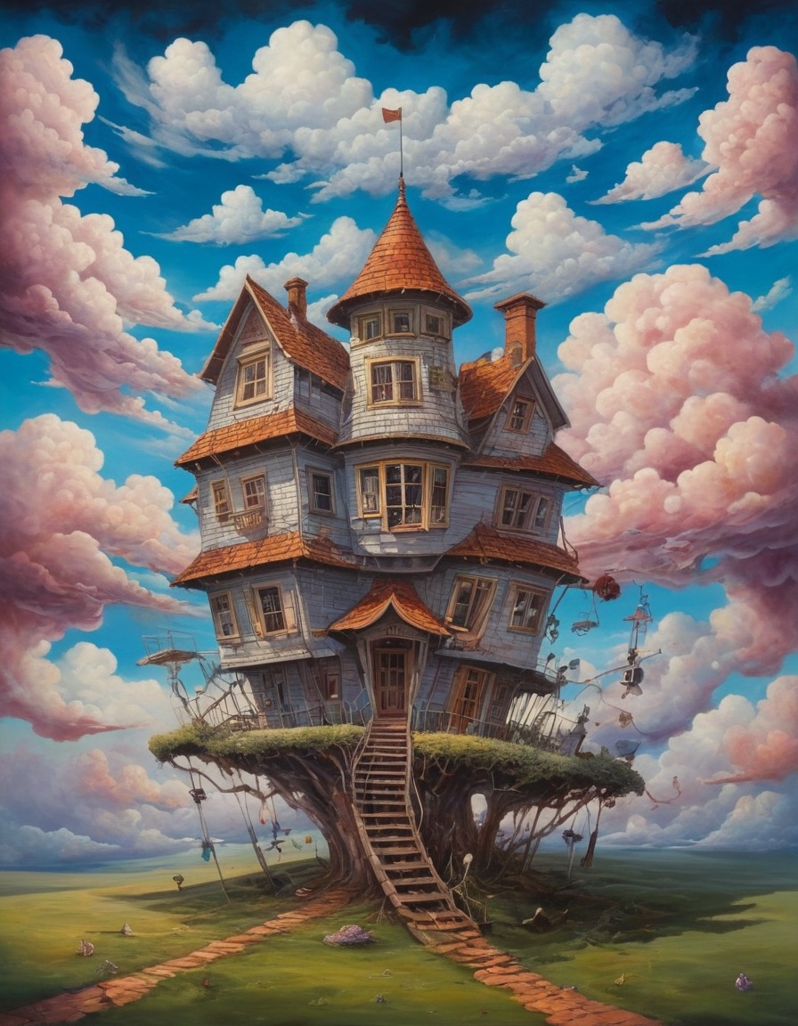 clouds, house, dreamy, fantasy, whimsical, surreal