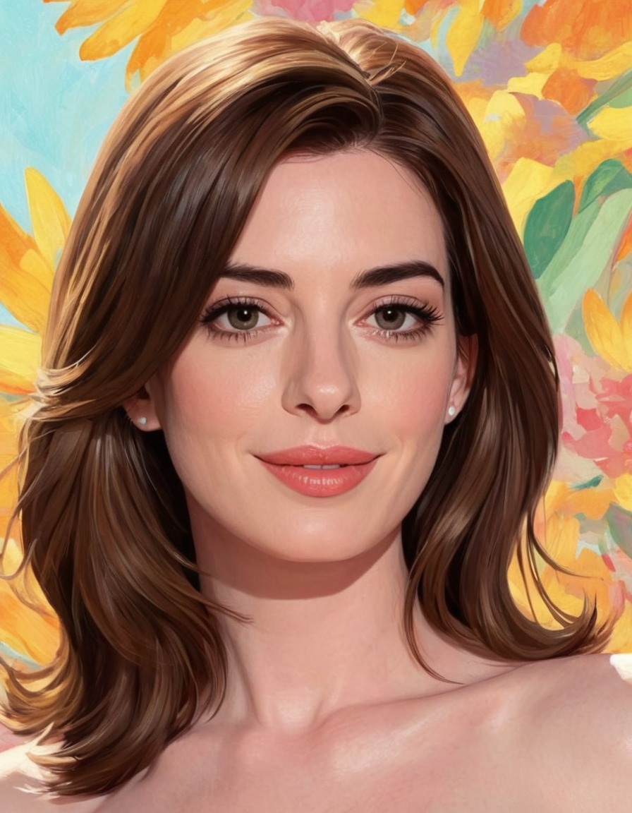 anne hathaway, actress, impressionism, painting, vibrant, sun-drenched