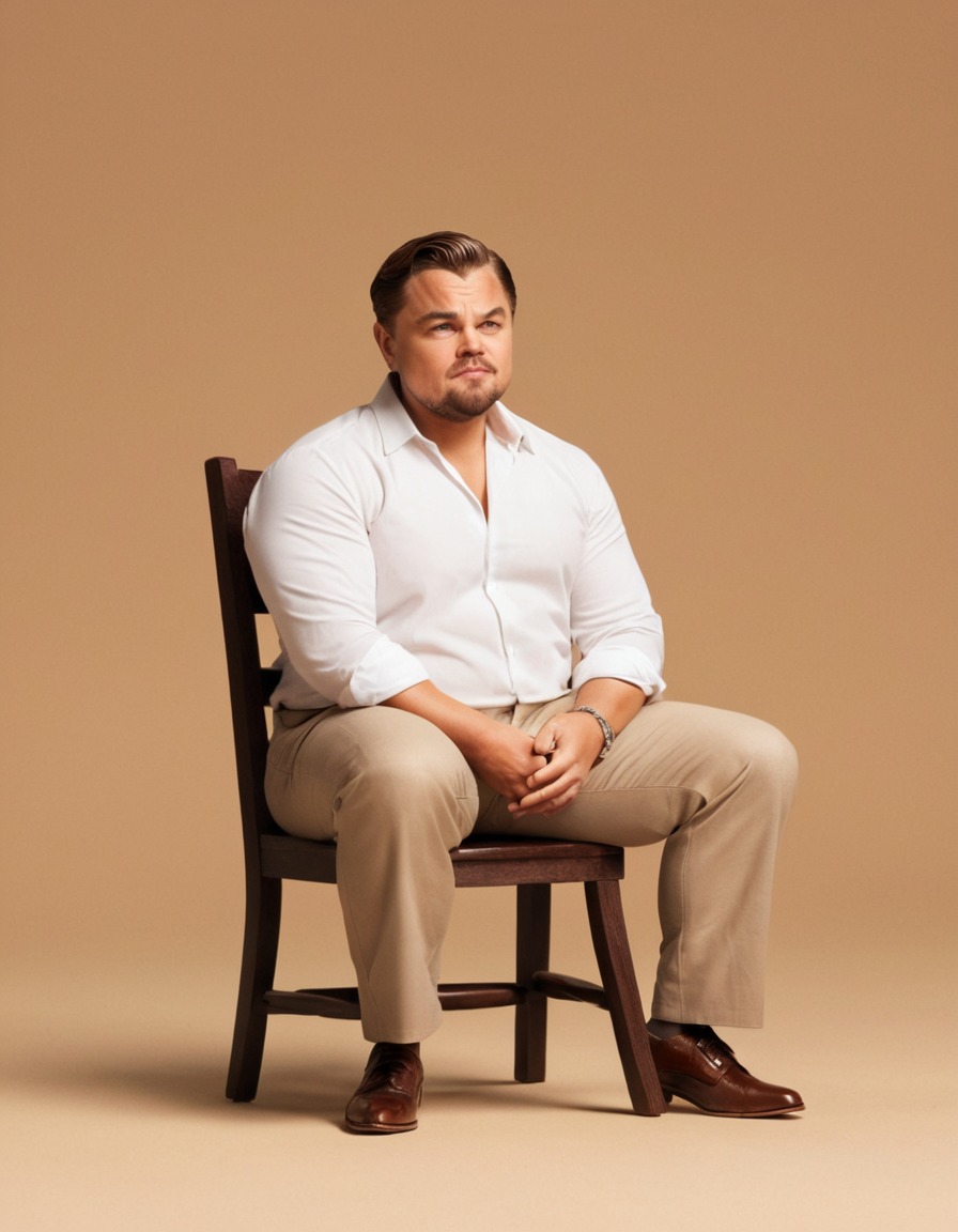 leonardo dicaprio, chubby, chair, struggle, fat