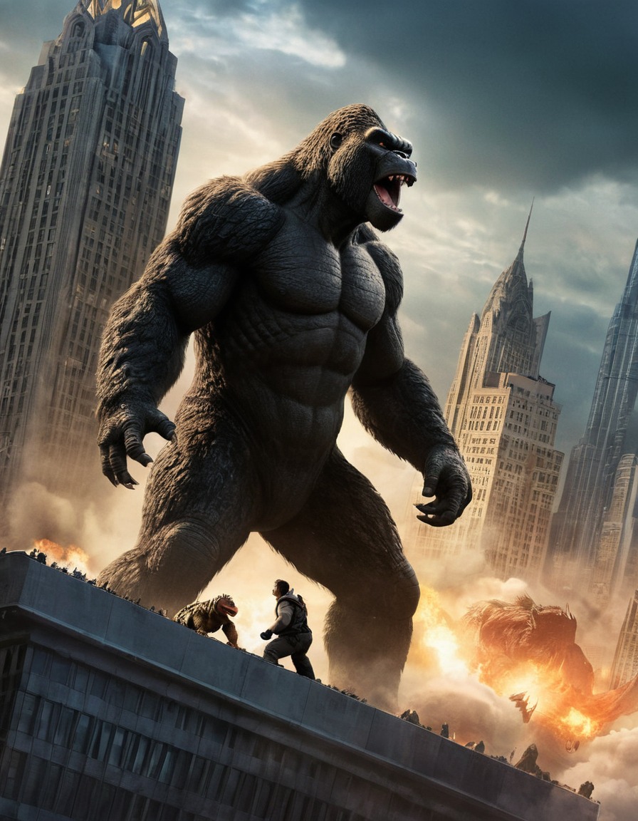 king kong, godzilla, skyscraper, monster, epic battle, cityscape, kong