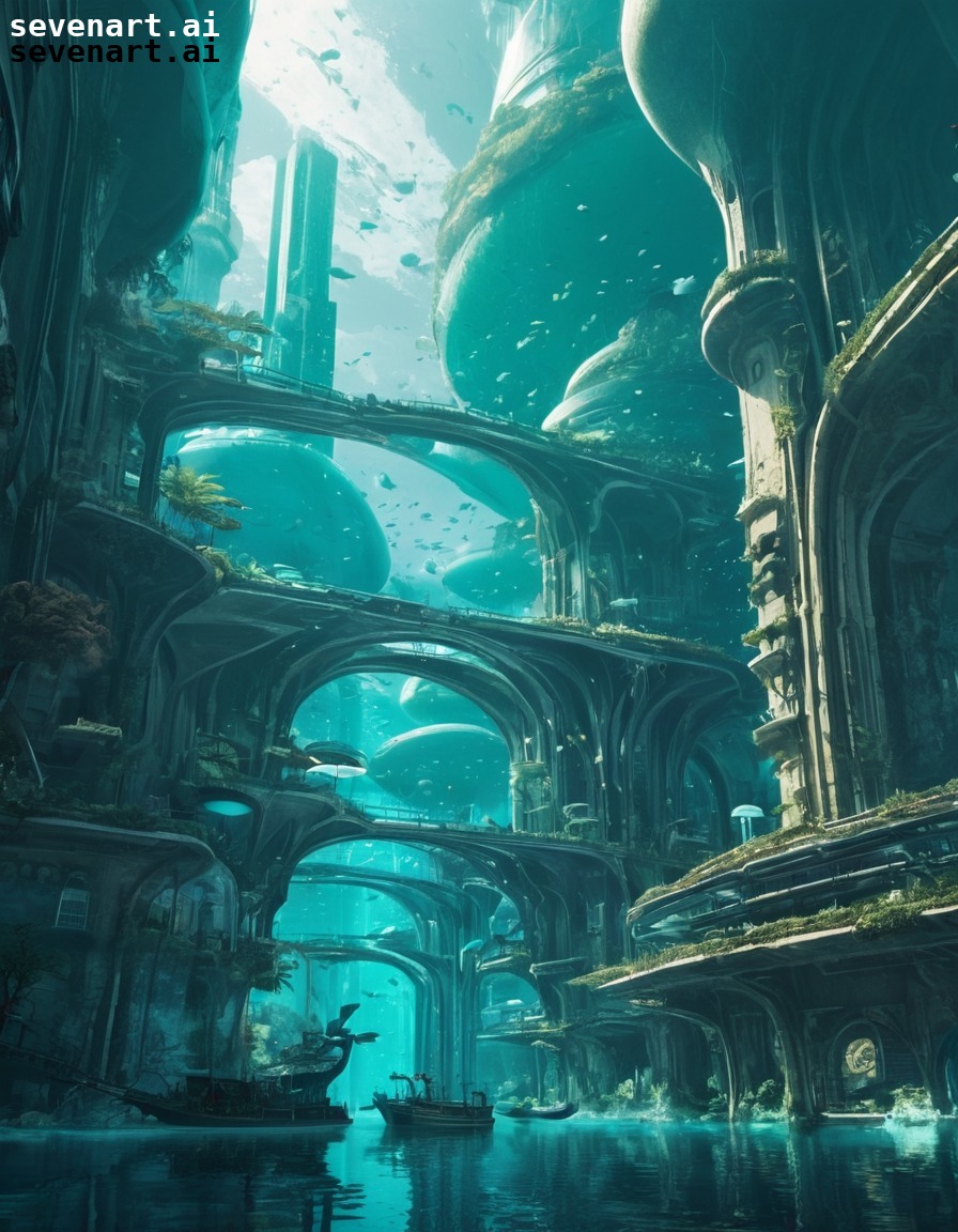 futuristic, underwater, cityscape, organic architecture, futuristic city