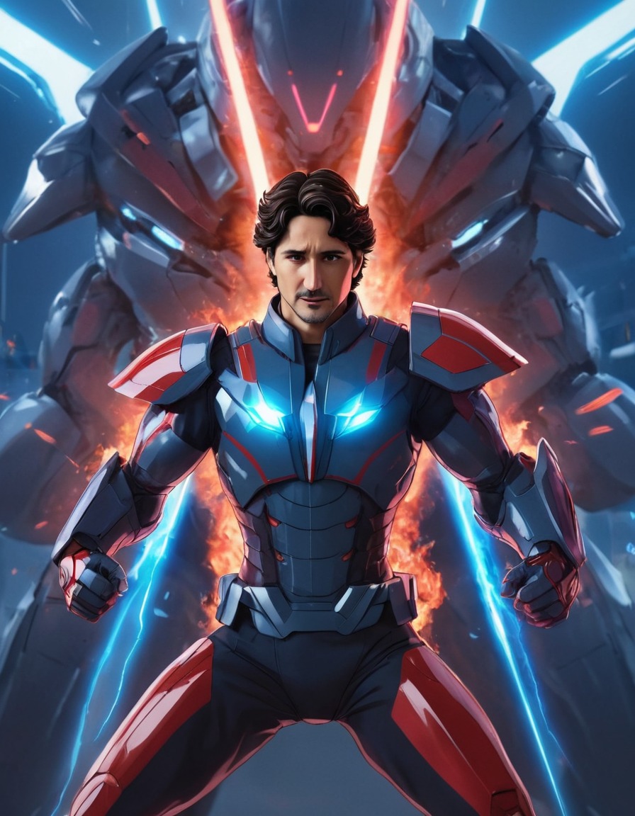 justin trudeau, warrior, futuristic, anime, world, leadership, politics