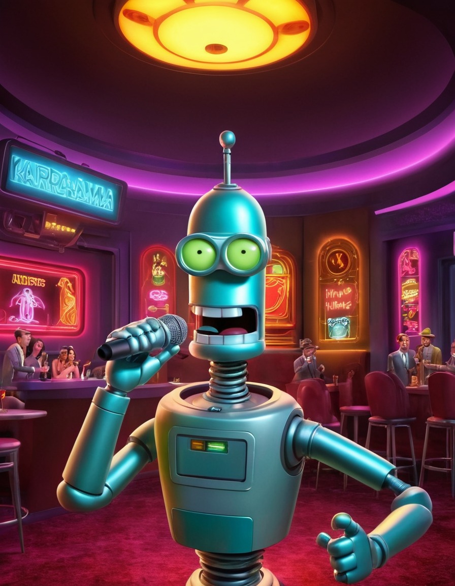 futurama, bender, karaoke, robot nightclub, robots, games, movies