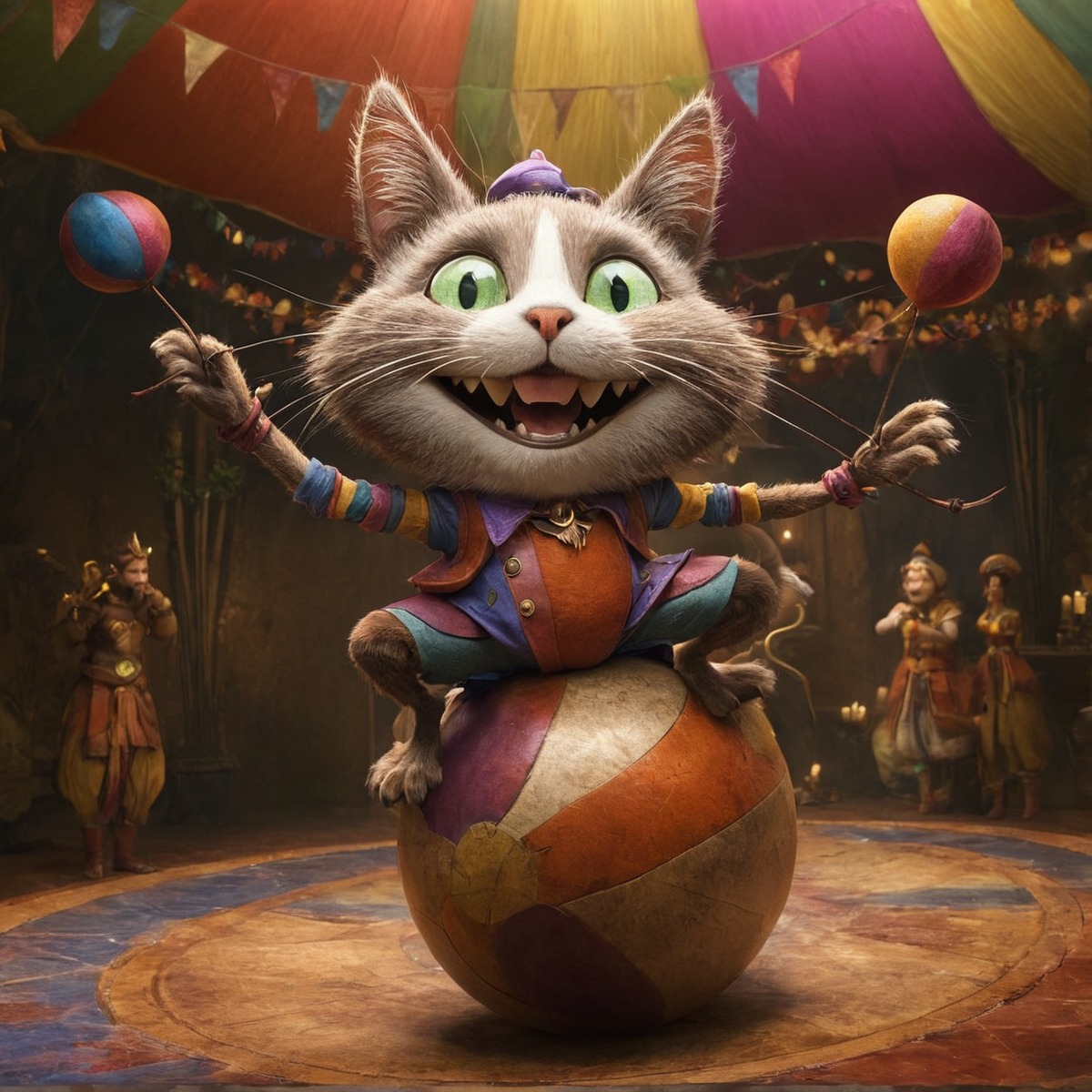 digitalart, digitalpainting, cat, circus, crazy, dailychallenge, aiartcommunity, midjourney, midjourneyai, midjourneyart, midjourneyartwork, midjourneyaiart, midjourneycommunity