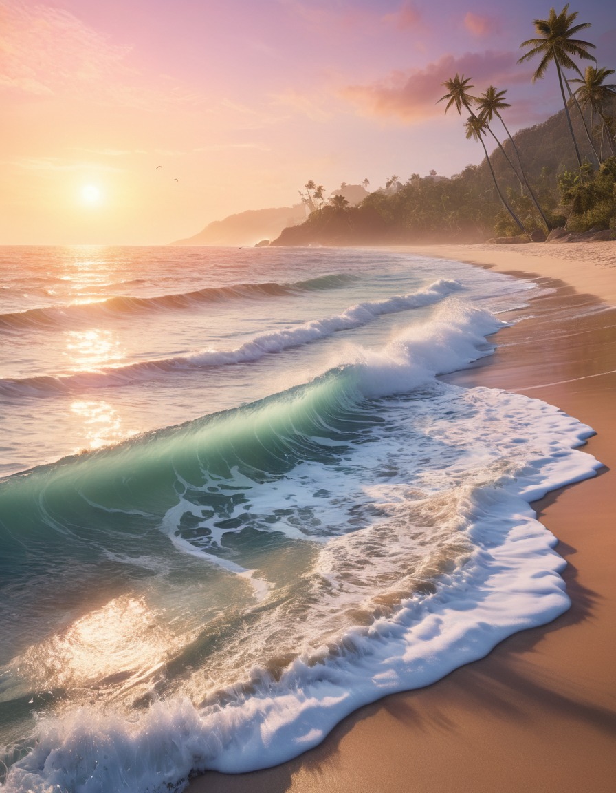 beach, waves, sunrise, serenity, nature