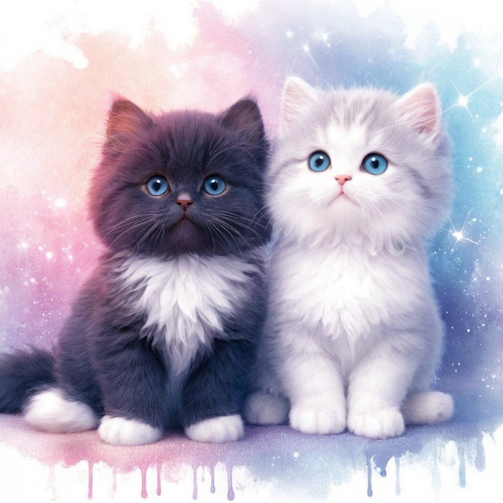 animals, cats, kittens, sweet, watercolor