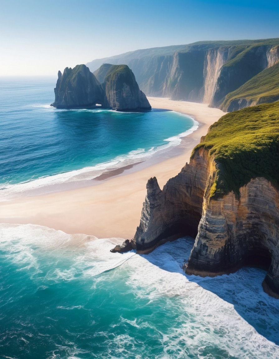 beach, waves, cliffs, nature