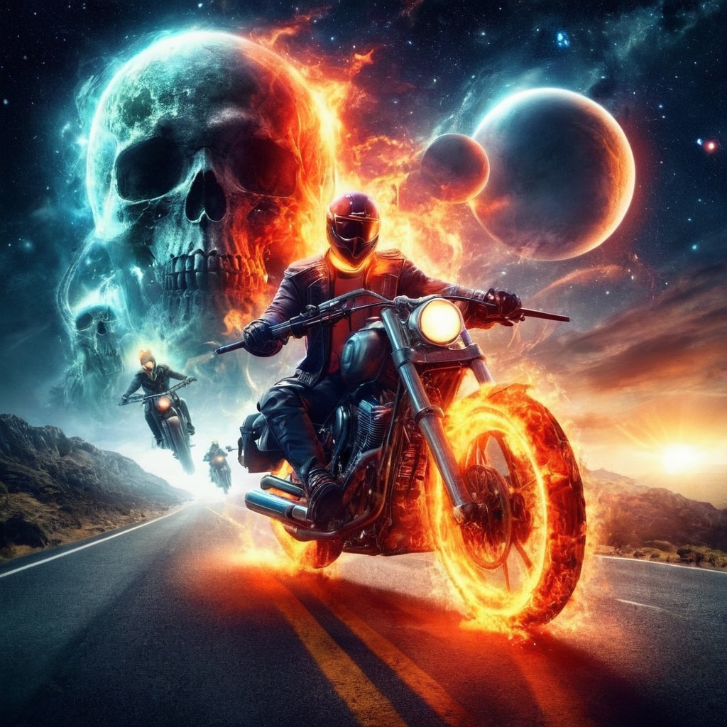 wallpaper, digitalart, horror, drama, motorcycle, characterdesign, scifi, movie, fanart, highwaytohell