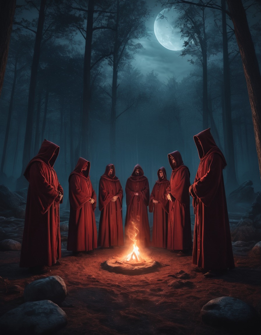 cult, ritual, dark magic, blood moon, forest, lovecraft, howard lovecraft