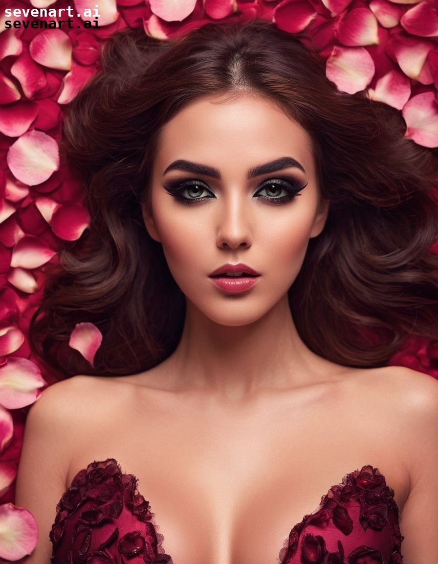 feminine, seductive, beauty, glamour, rose petals, woman