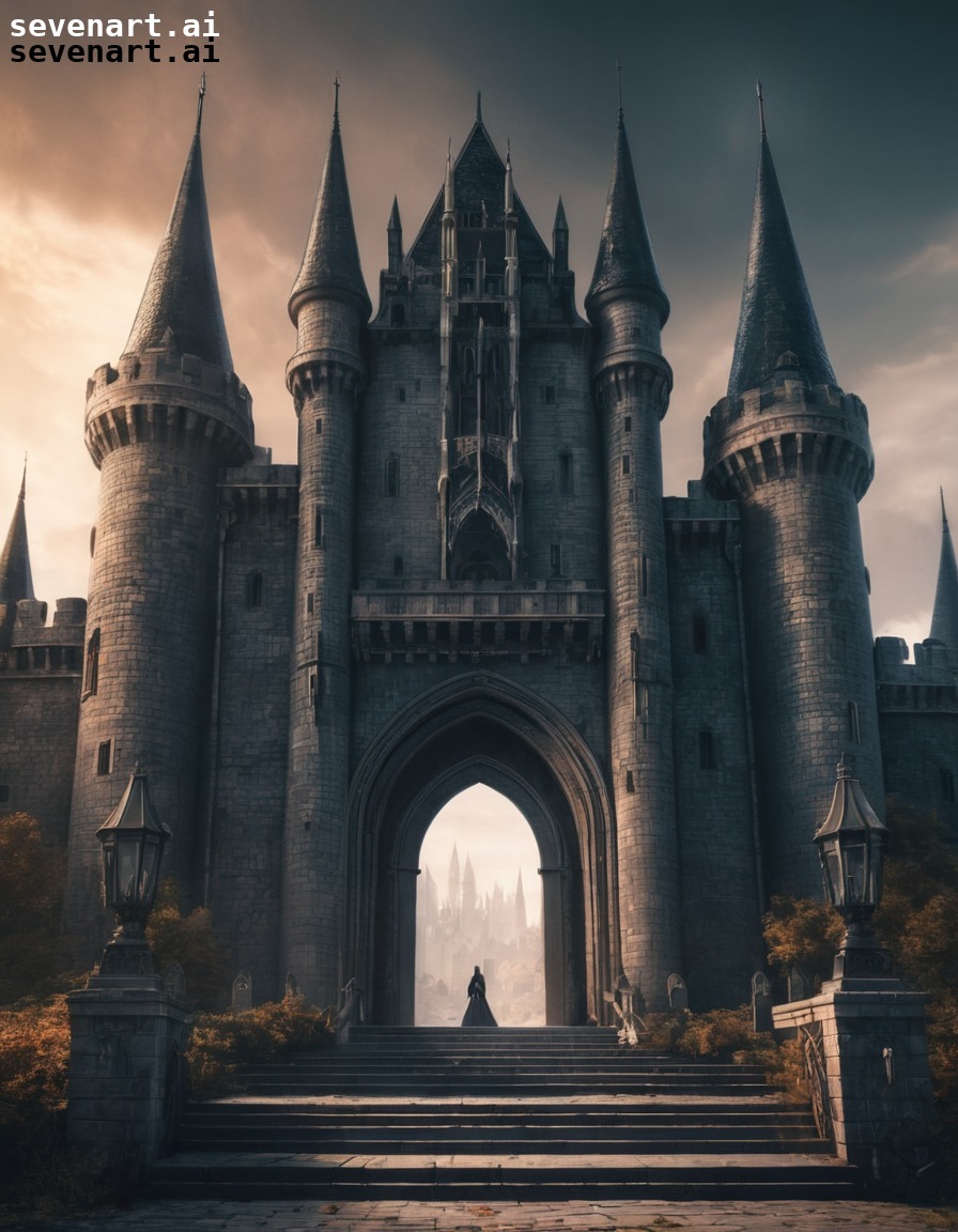 castle, gothic architecture, grand, entrance, spires