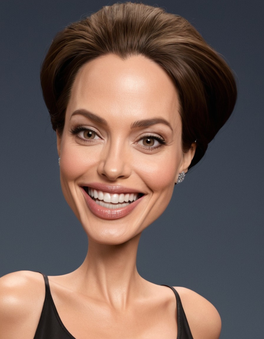 angelina jolie, caricature, big head, smile, actress, hollywood