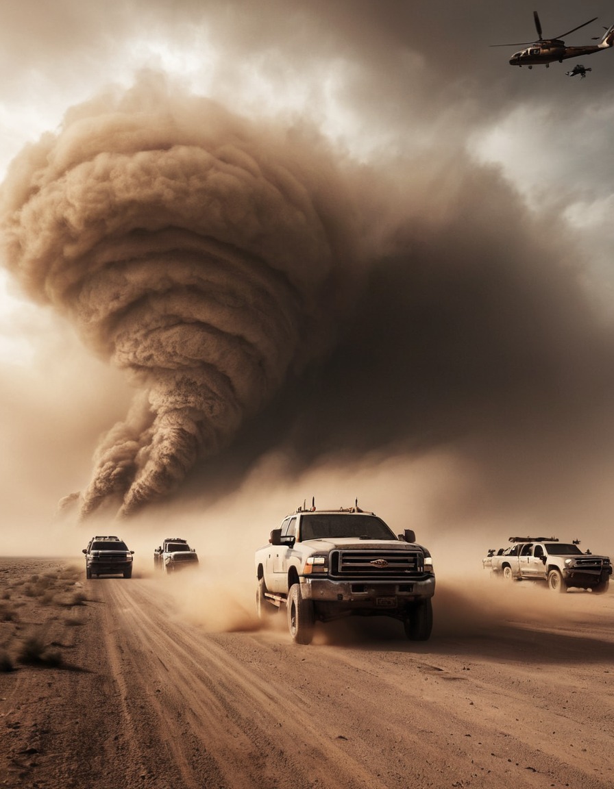 natural disaster, dust storm, chaos, evacuation, weather phenomenon, mad max