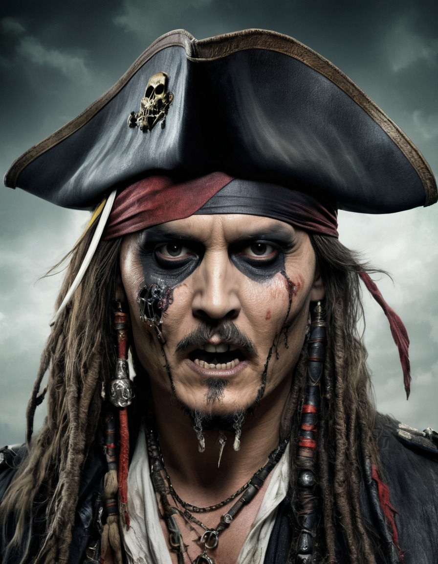 johnny depp, zombified, pirate, drawing, art, zombie, celebrities