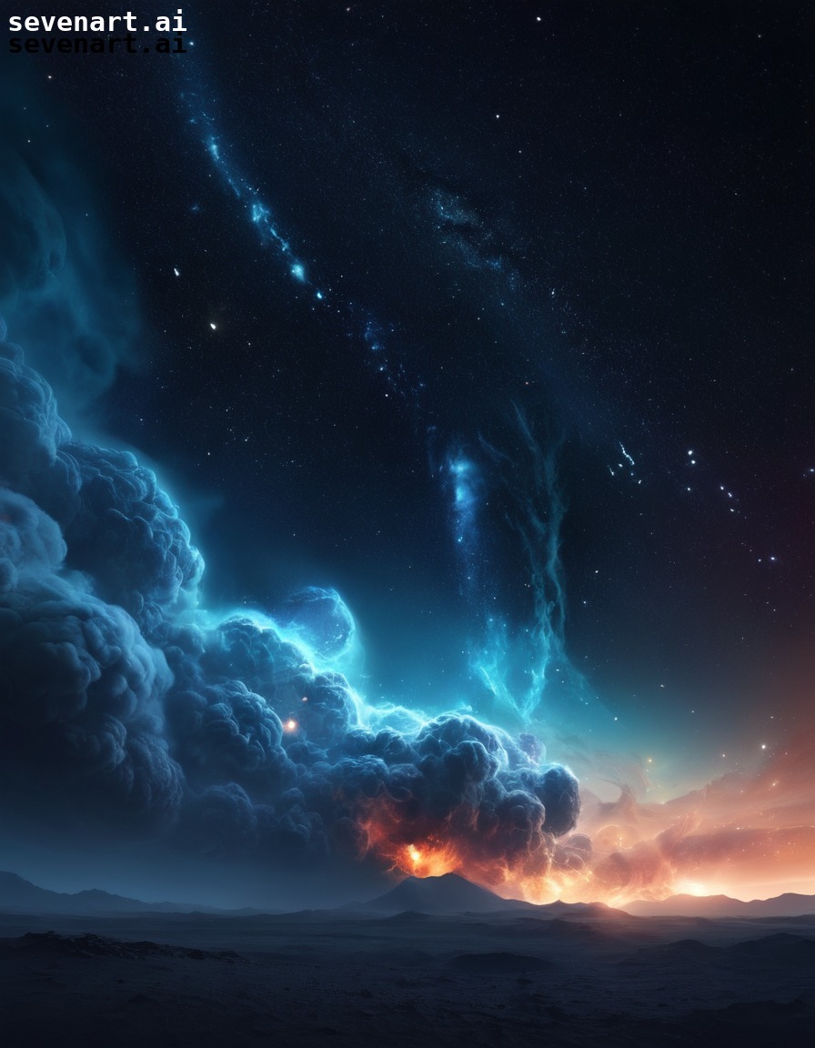 cosmic storm, gas clouds, dust clouds, stars, cosmic illumination, space