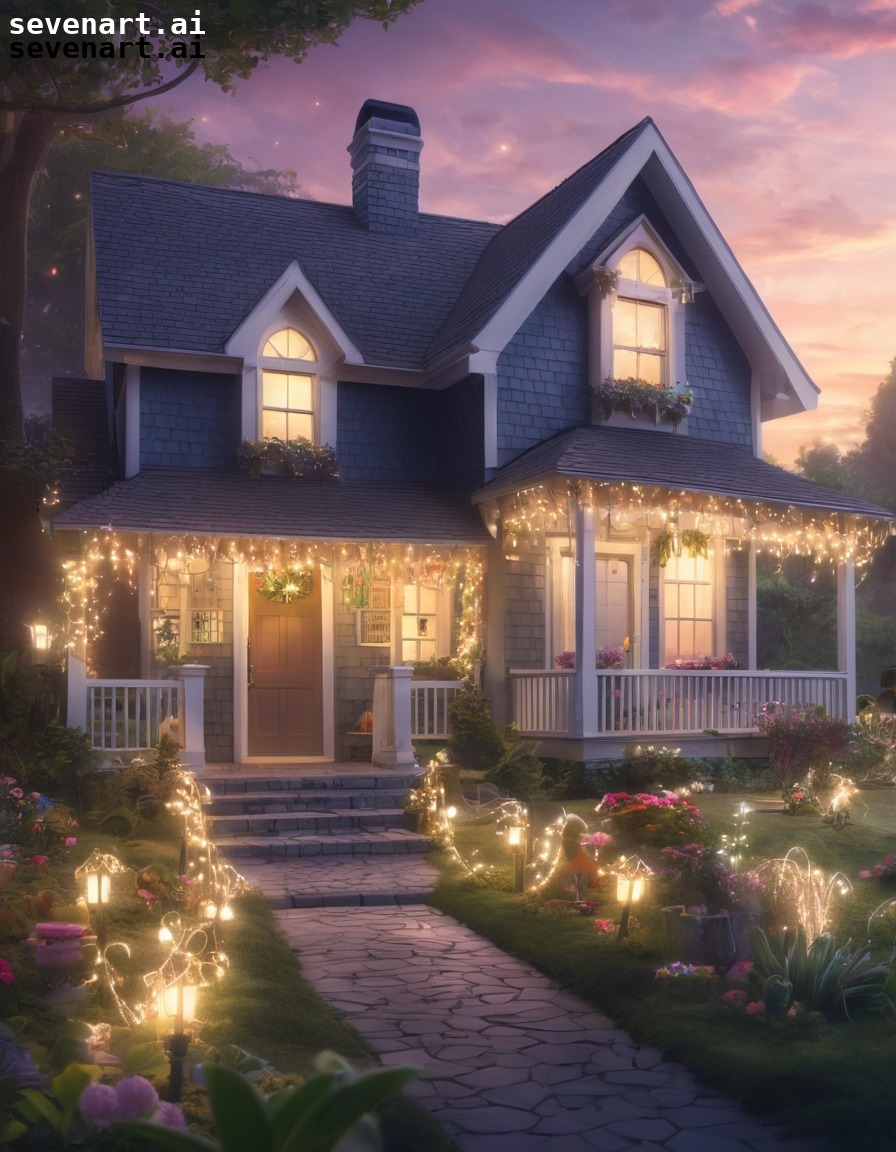 house, quaint, fairy gardens, string lights, enchanting, home