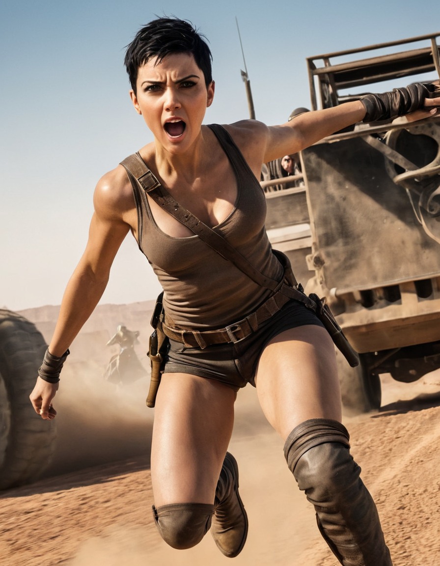 furiosa, high-speed chase, dangerous obstacle course, wasteland, action, adventure, dystopian, mad max