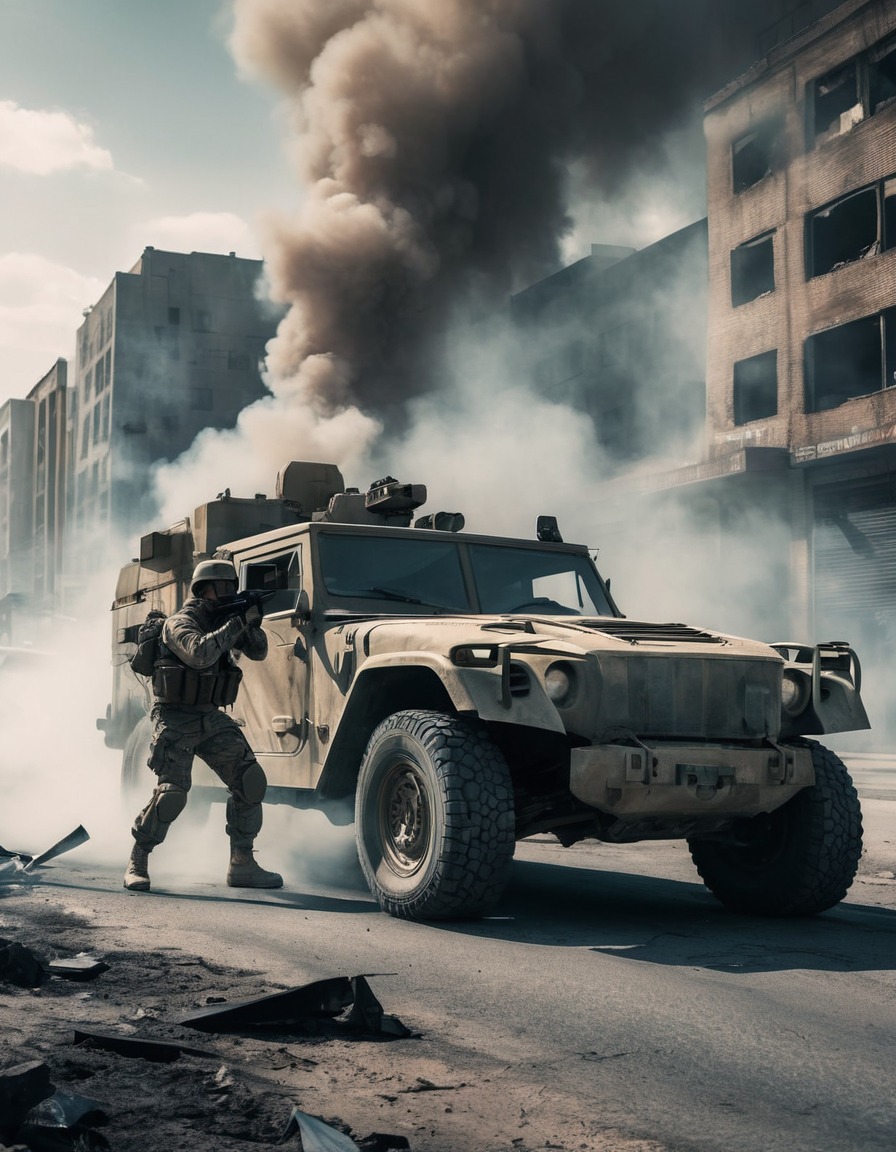 soldier, military, urban warfare, conflict, smoke, deserted city, car, war, usa