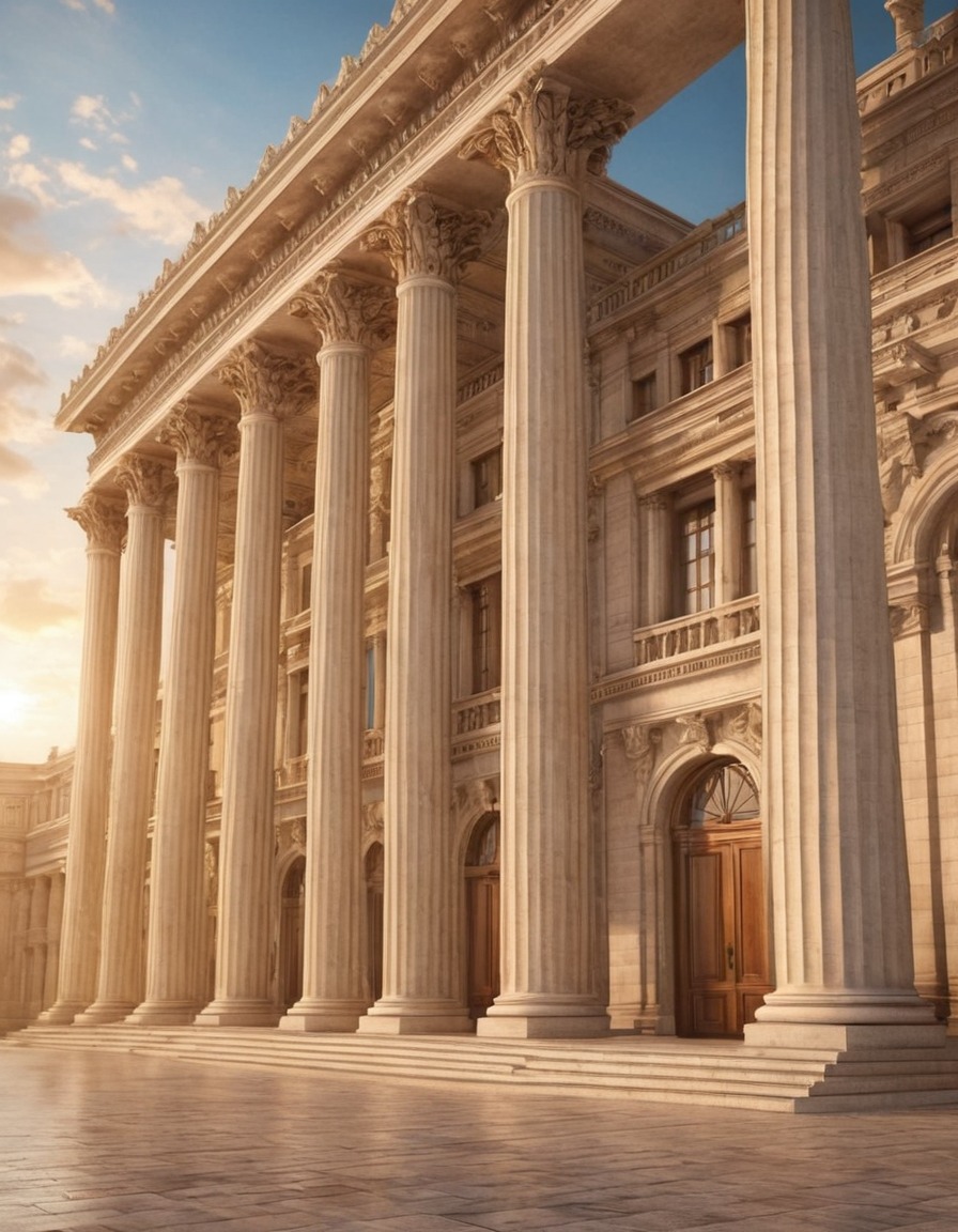 neoclassical architecture, columns, grand building, intricate detailing, architecture