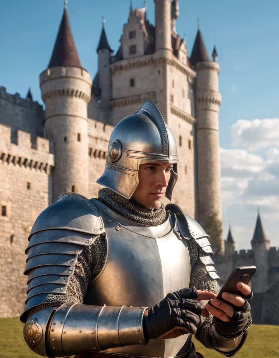 knight, armor, smartphone, castle, medieval, art