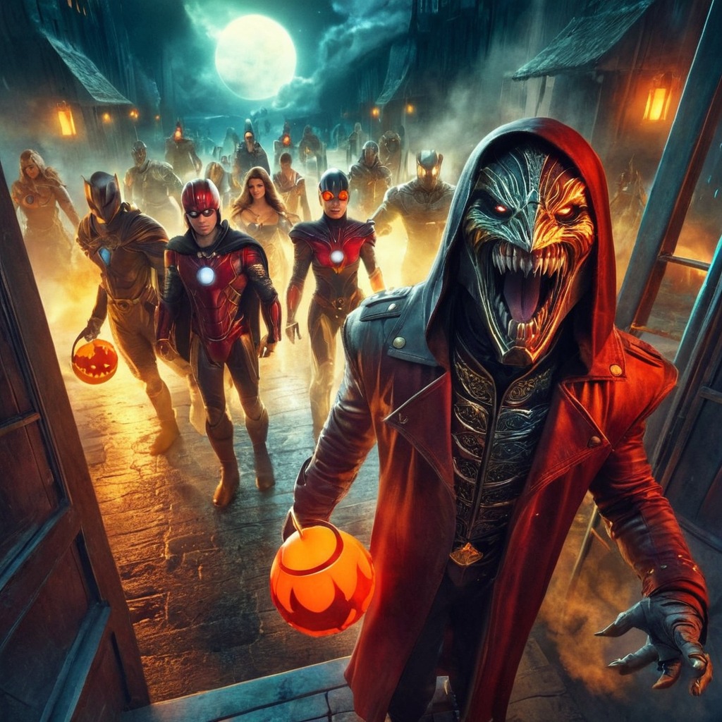 horror, halloween, digitalart, characterdesign, wallpaper, superhero, batman, spiderman, spooky, trickortreat