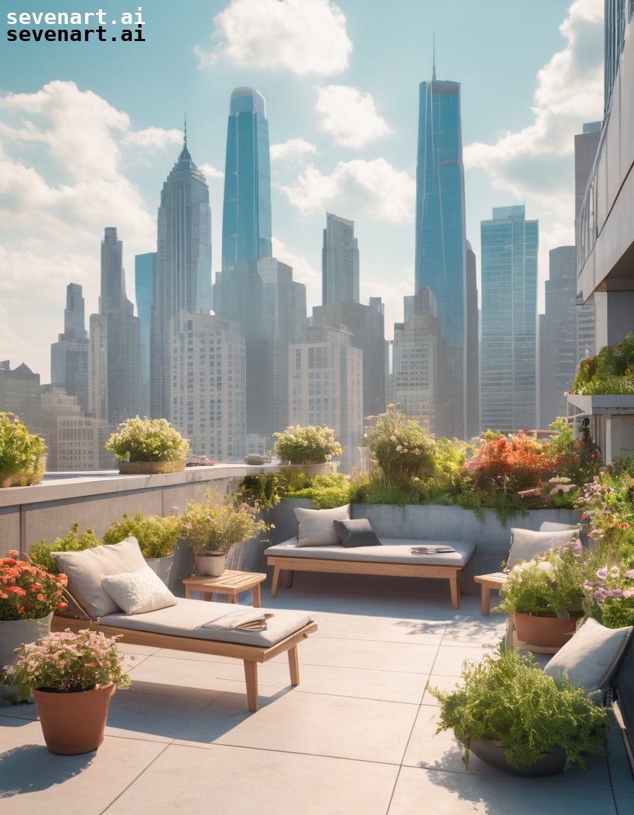 cityscape, rooftop garden, urban oasis, relaxation, urban living, modern city, city