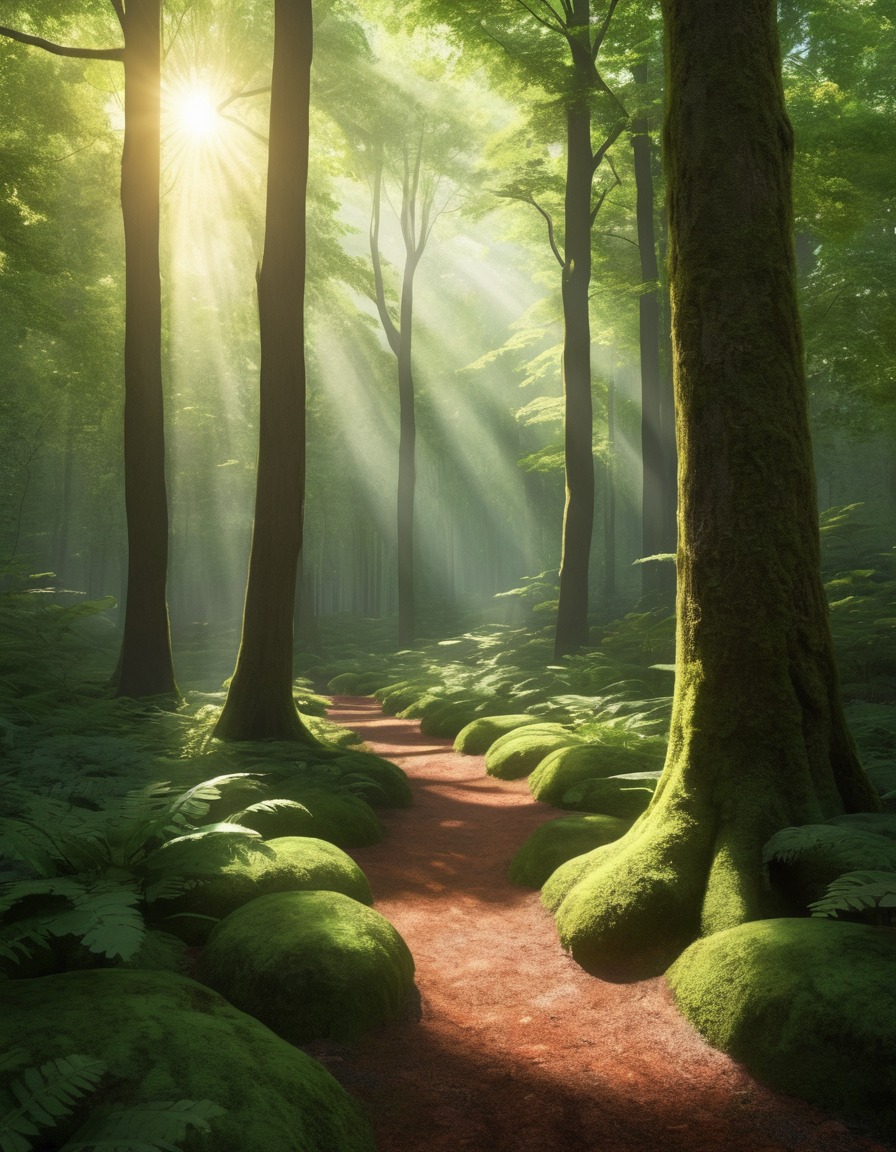 nature, forest, sunlight, shadows, canopy, trees