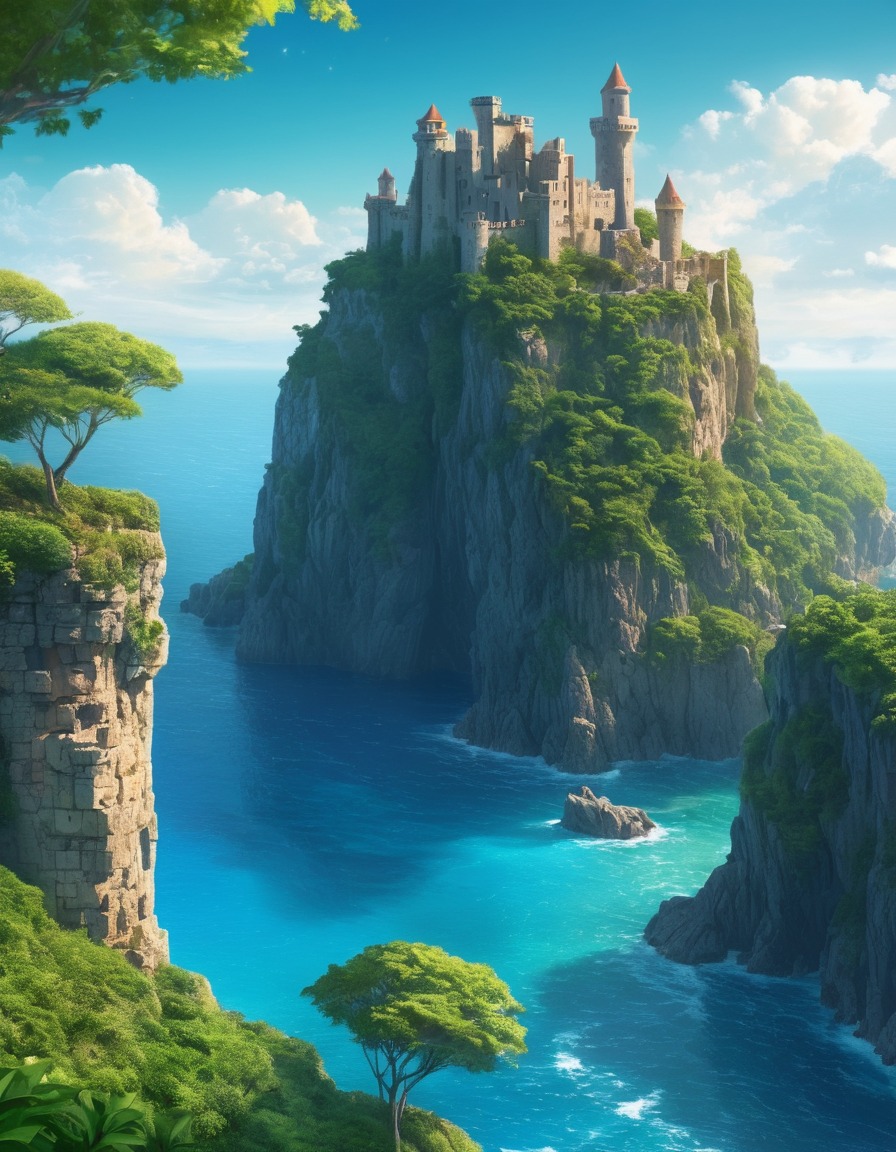 castle, ancient, cliff, nature, sea