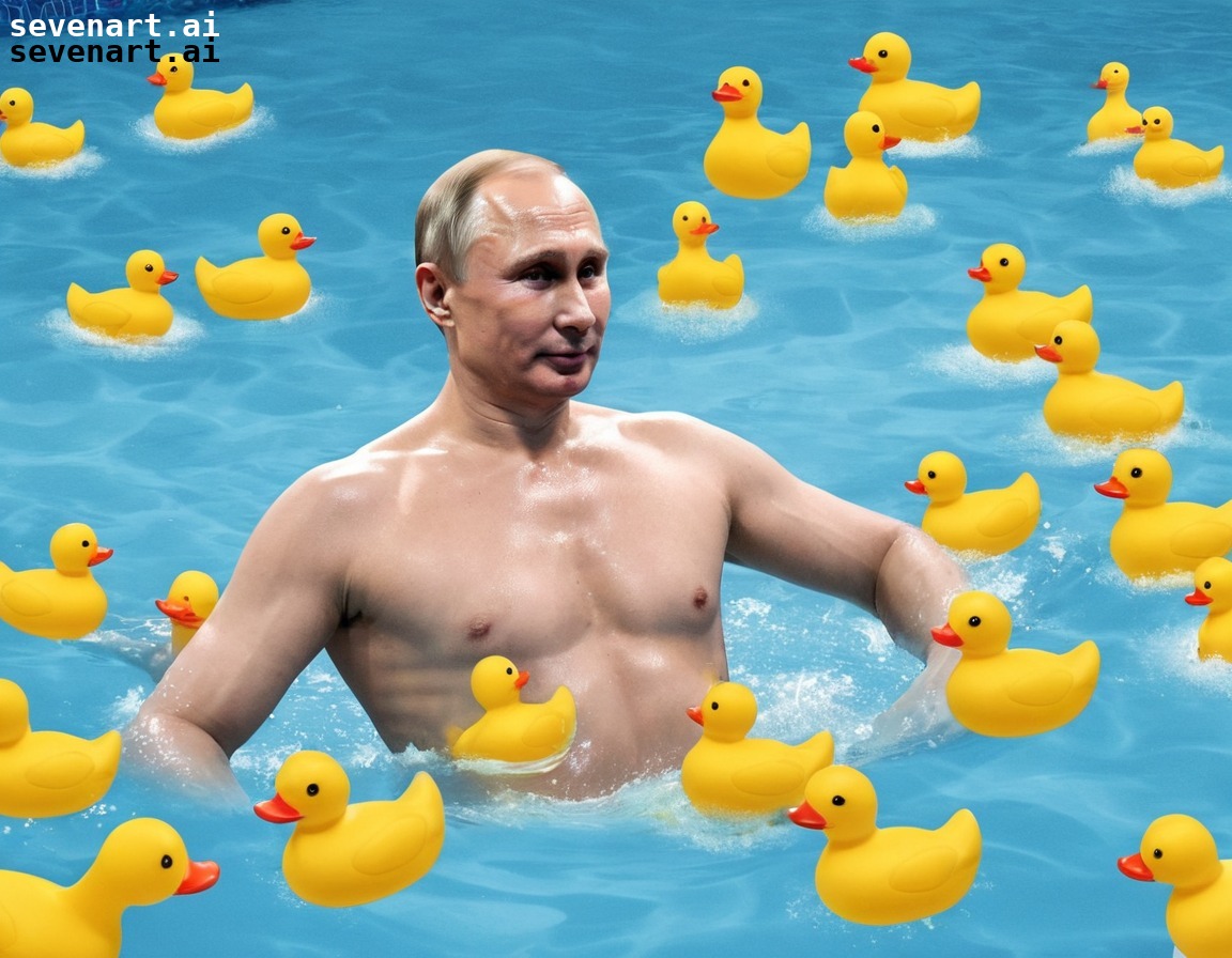 humorous, surreal, russian president, swimming, rubber ducks, putin, russia