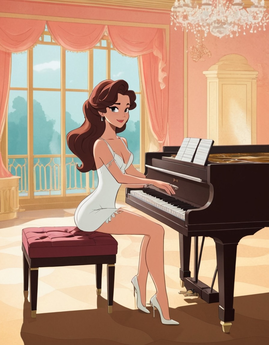 music, piano, girl, beautiful, ballroom, elegant