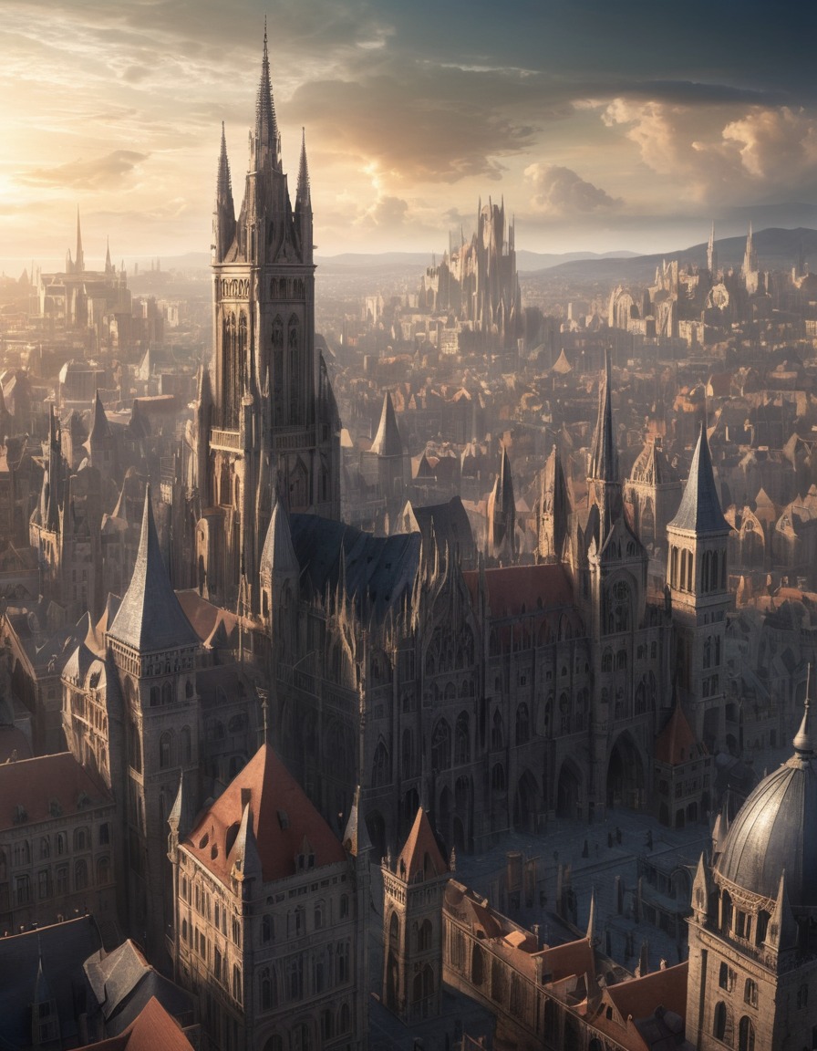 cityscape, gothic, architecture, fantasy, urban landscape