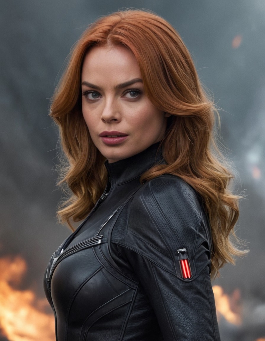 black widow, margot robbie, marvel, superhero, female character, red hair, actress