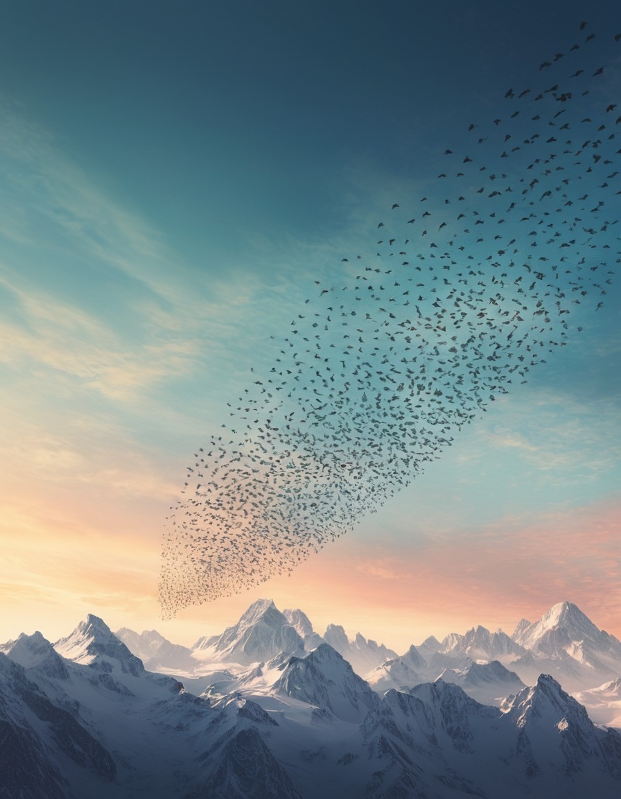 nature, birds, flock, sky, formation