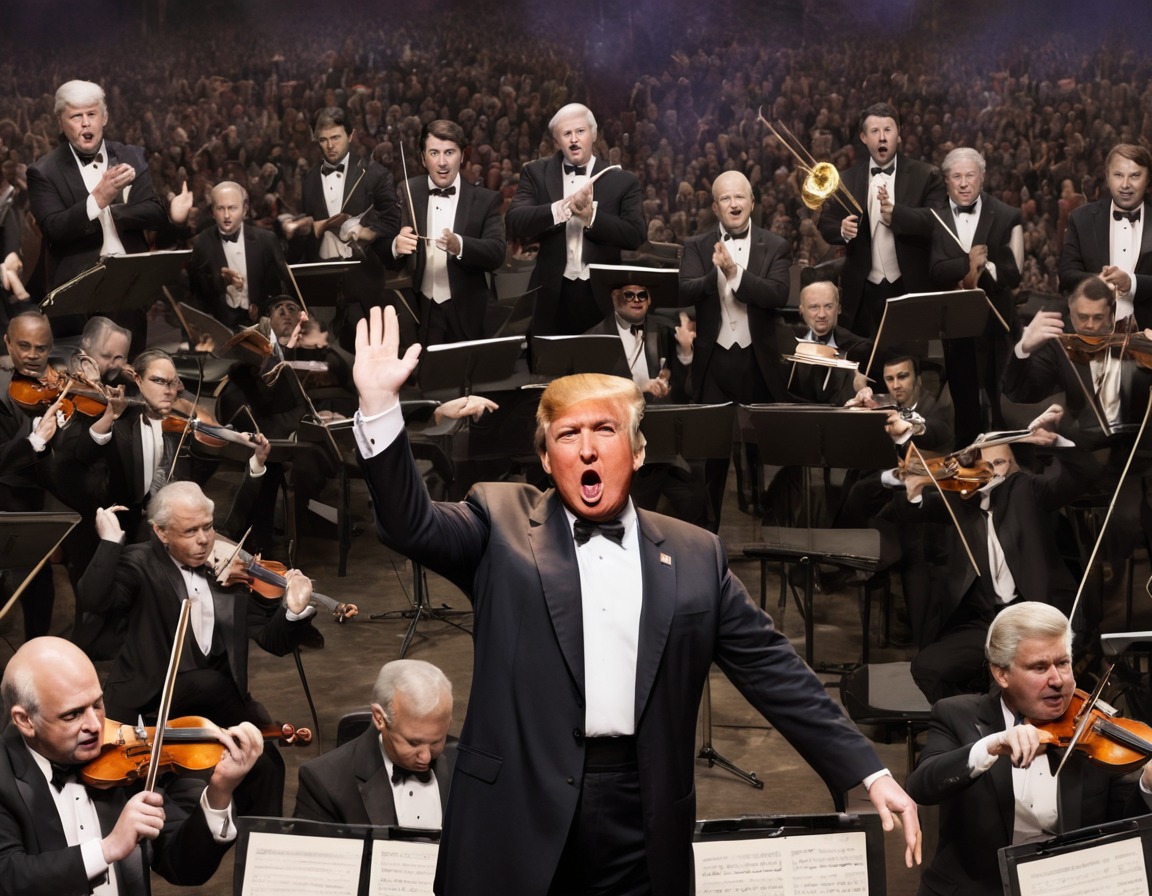 caricature, donald trump, orchestra, chaos, satire, trump, donaldtrump