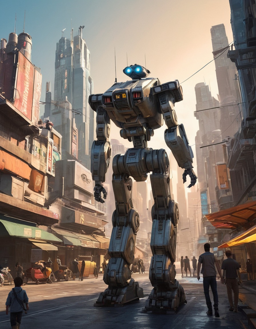 johnny 5, futuristic, cityscape, exploration, robots, games, movies