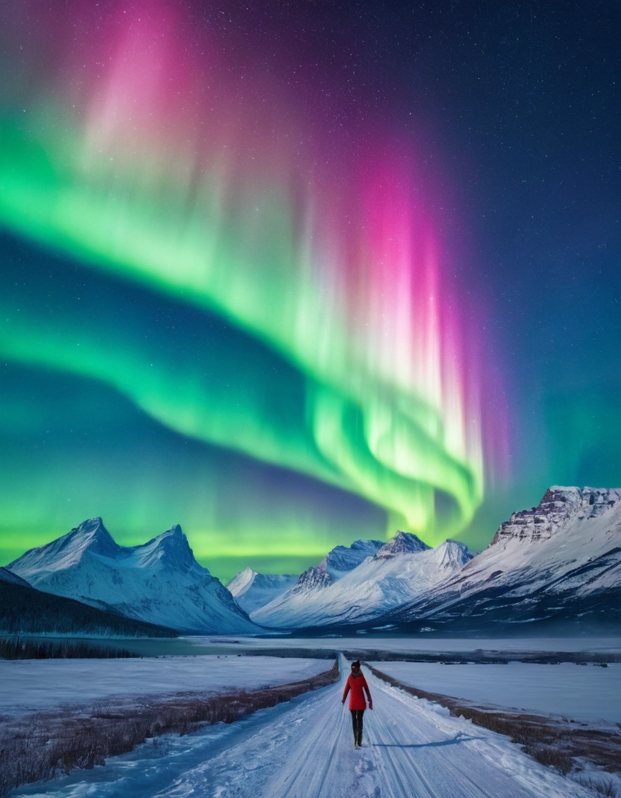 adlet, majestic landscape, colorful, aurora borealis