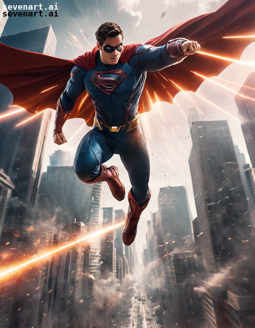 superhero, flying, futuristic, cityscape, action, hero