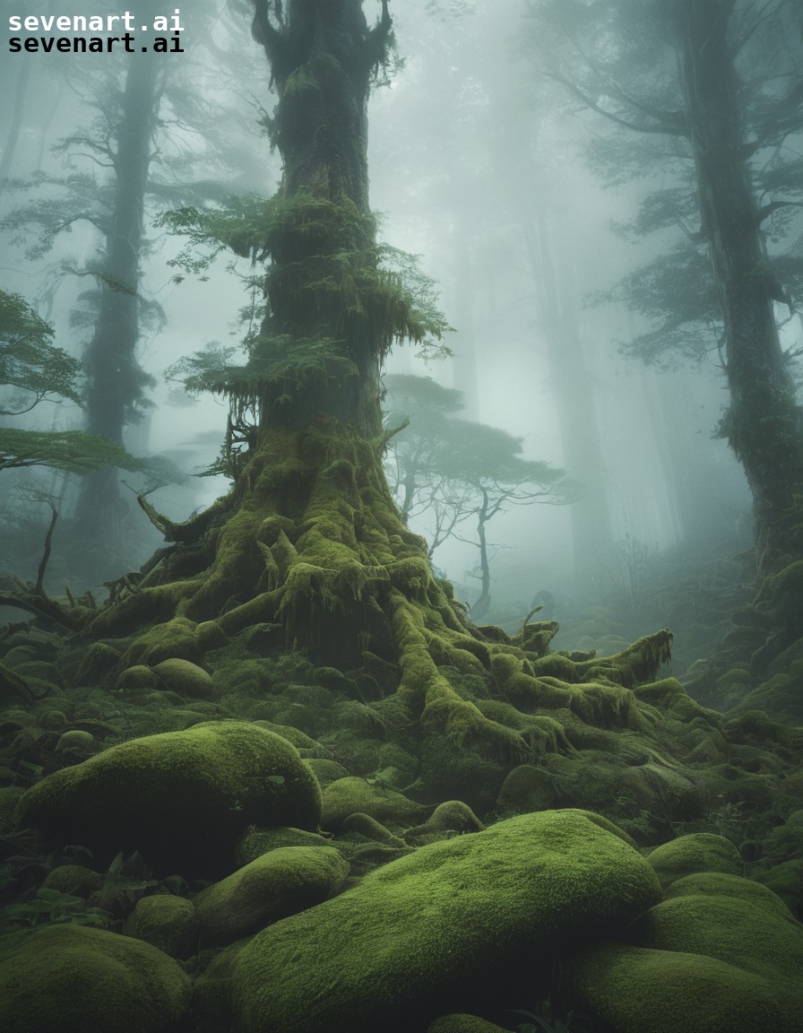 mystical, fog, forest, ancient, ethereal