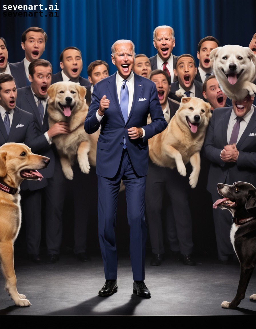 joe biden, stand-up comedy, stage performance, dogs, humor, usa